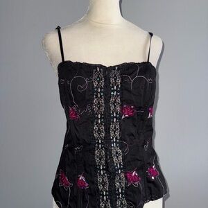 Heart Soul NWT Black Camisole with Pink Embroidery